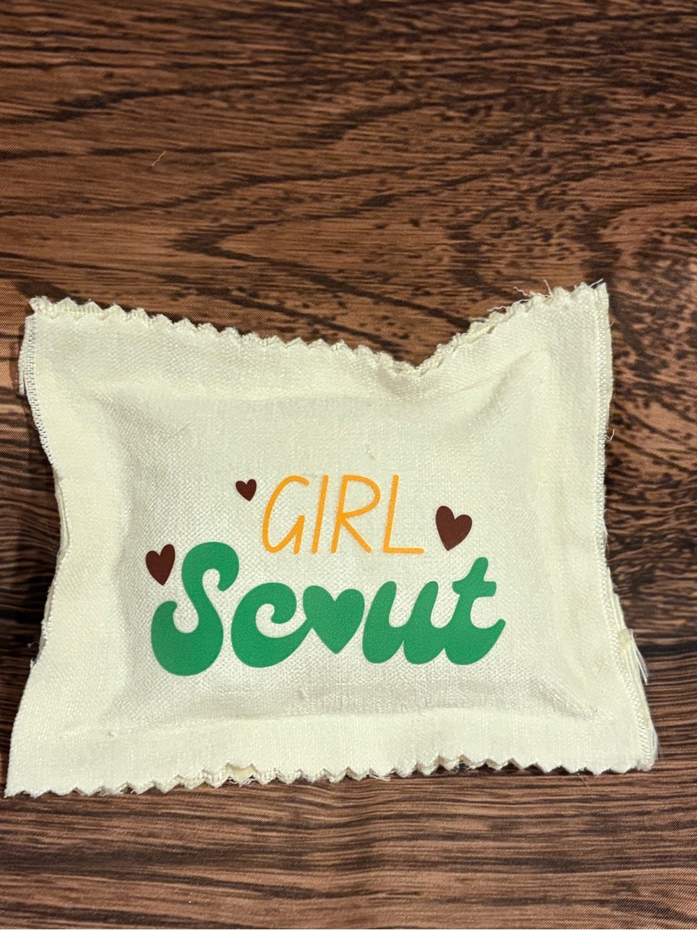 Girl Scout Cream Fabric pillow with Green Logo